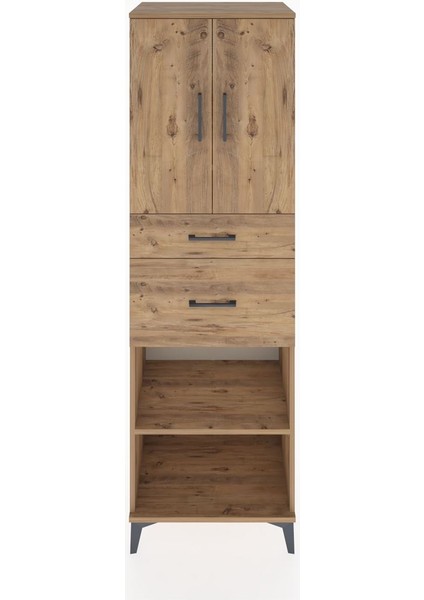 Hyperion Dolap 4 Raflı 2 Çekmeceli 2 Kapaklı 60X44X195 Çam-Çam