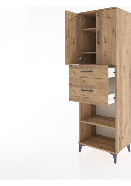 Hyperion Dolap 4 Raflı 2 Çekmeceli 2 Kapaklı 60X44X195 Çam-Çam fırsatları