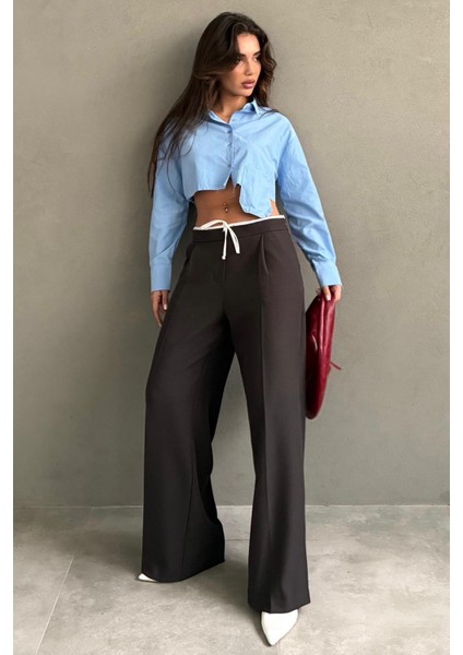 Acı Kahve Çift Bel Bantlı Wide Leg Kadın Pantolon MG2551 modelleri