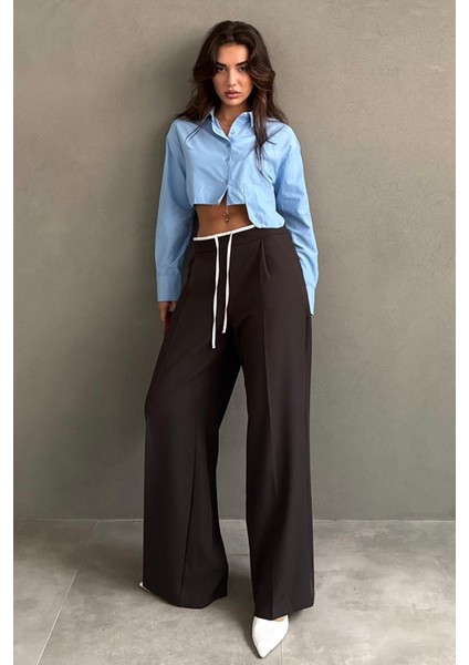 Acı Kahve Çift Bel Bantlı Wide Leg Kadın Pantolon MG2551 fırsatları