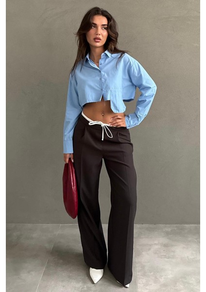 Acı Kahve Çift Bel Bantlı Wide Leg Kadın Pantolon MG2551 indirimleri