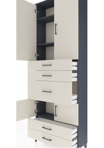 Arges Dolap 4 Raflı 5 Çekmeceli 4 Kapaklı 88X30X243 Antrasit-Aytaşı indirimleri