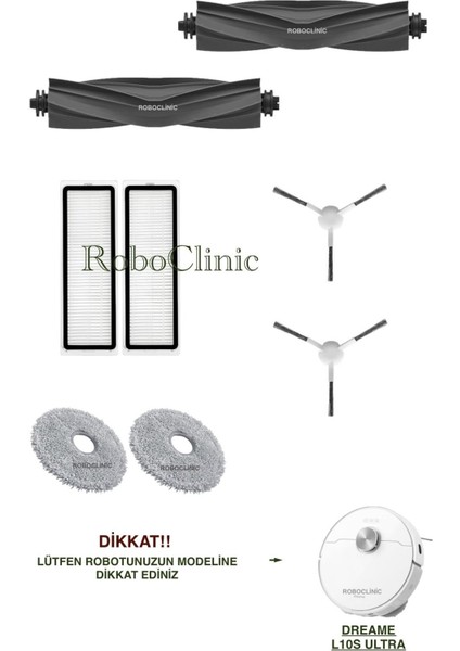 Dreame Bot L10S Ultra Yedek Ana Fırça, Yan Fırça, Hepa Filtre, Mop - 8 Parça