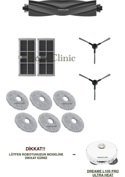 Dreame L10S Pro Ultra Heat Yedek Ana Fırça, Yan Fırça, Hepa Filtre, Mop - 11 Parça