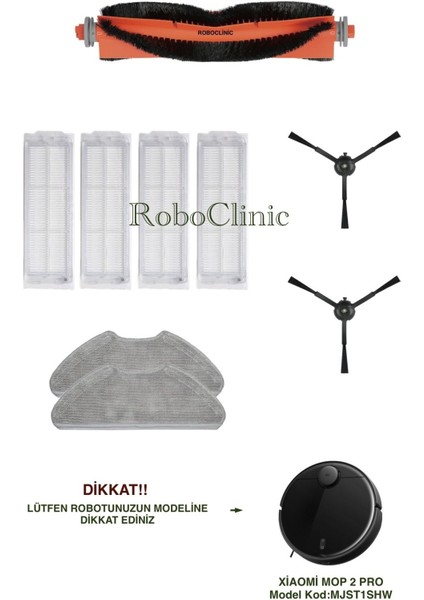 Xiaomi Mi Robot Vacuum Mop 2 Pro Siyah Robot Süpürge Uyumlu Yedek Fırça, Hepa Filtre, Mop - 9 Parça