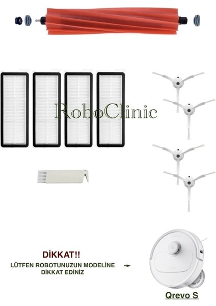 Roborock Qrevo S Beyaz Yedek Ana Fırça, Yan Fırça, Hepa Filtre - 10 Parça