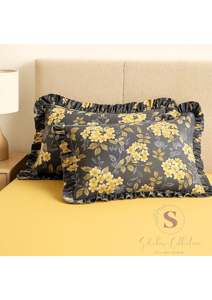 Nergis Çiçekli % 100 Pamuk Dört Tarafı Fırfırlı Yastık Kılıfı 2 Adet