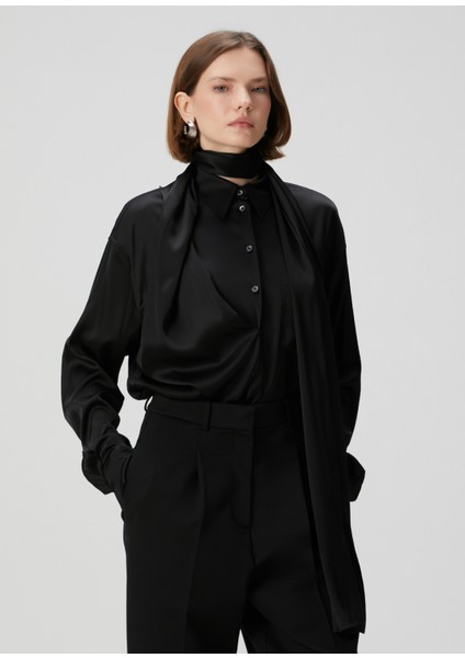 Sinton Siyah Saten Gömlek