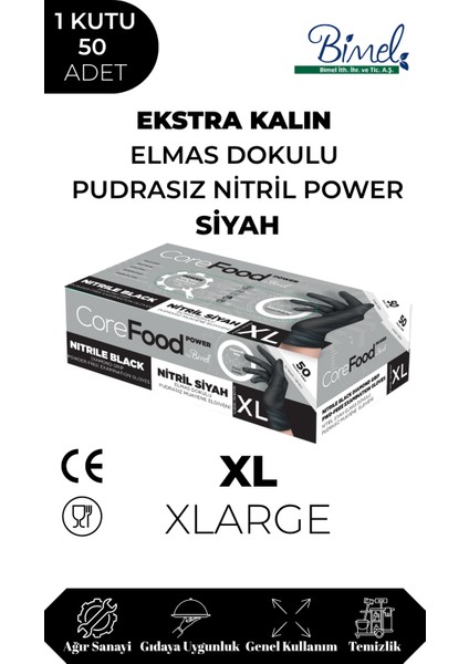 Nitril Siyah Power Muayene Eldiveni Xl - 1 Paket 50 Li
