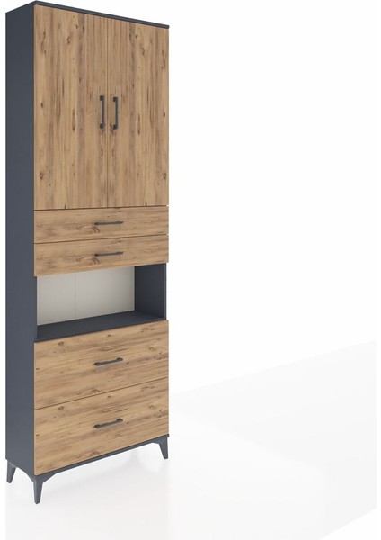 Arges Dolap 4 Raflı 4 Çekmeceli 2 Kapaklı 88X30X243 Antrasit-Çam fiyatları