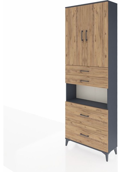 Arges Dolap 4 Raflı 4 Çekmeceli 2 Kapaklı 88X30X243 Antrasit-Çam modelleri