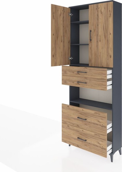 Arges Dolap 4 Raflı 4 Çekmeceli 2 Kapaklı 88X30X243 Antrasit-Çam fırsatları