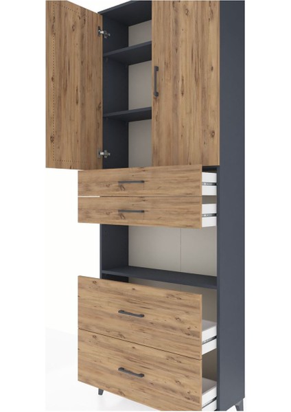 Arges Dolap 4 Raflı 4 Çekmeceli 2 Kapaklı 88X30X243 Antrasit-Çam indirimleri