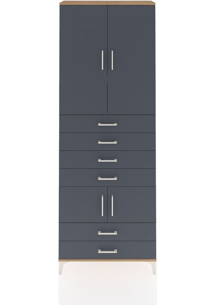 Arges Dolap 4 Raflı 6 Çekmeceli 4 Kapaklı 88X30X243 Çam-Antrasit