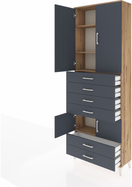 Arges Dolap 4 Raflı 6 Çekmeceli 4 Kapaklı 88X30X243 Çam-Antrasit fırsatları