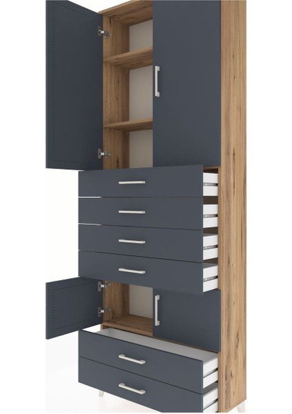 Arges Dolap 4 Raflı 6 Çekmeceli 4 Kapaklı 88X30X243 Çam-Antrasit indirimleri