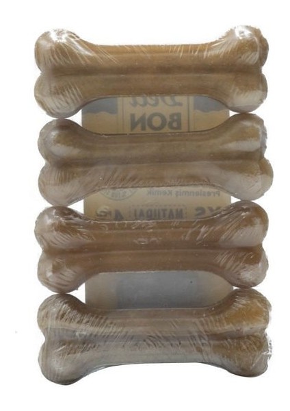 Deri Pres Vakumlu Kemik Köpek Ödülü Naturel 7 cm 4 Adet - Petshopundan