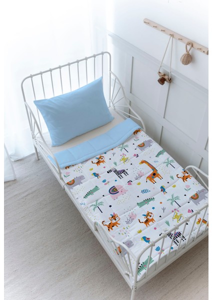 Organik Baskılı Bebek (100X150 Cm) Yorgan Seti - Iconic Serisi - Renkli Geometrik Hayvanlar