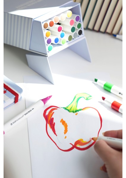 24 Renk Çift Uçlu Keçeli Kalem Seti Kutulu Brush + Chisel modelleri