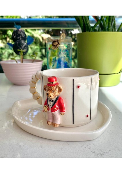 El Yapımı Seramik Gerçek 24K Altın Dekorlu Damat Teddy Kupa modelleri