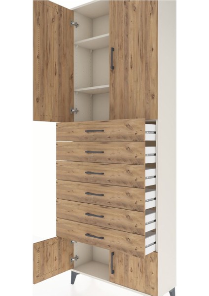 Arges Dolap 3 Raflı 6 Çekmeceli 4 Kapaklı 88X30X243 Aytaşı-Çam indirimleri