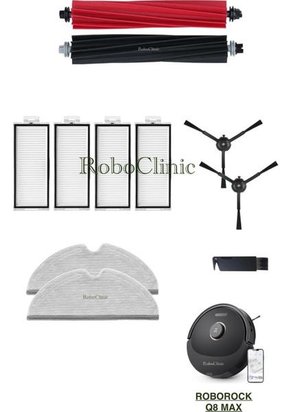Roborock Q8 Max Yedek Ana Fırça, Yan Fırça, Hepa Filtre, Mop - 11 Parça