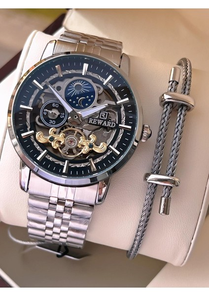 Özel Tasarım Otomatik Mekanizma Çelik Kordon 5 Atm Suya Dayaknıklı Erkek Kol Saati W.14626.1