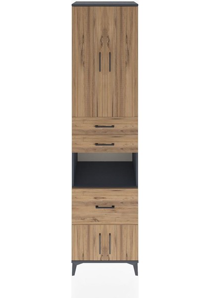 Hyperion Dolap 4 Raflı 3 Çekmeceli 4 Kapaklı 60X44X243 Antrasit-Çam