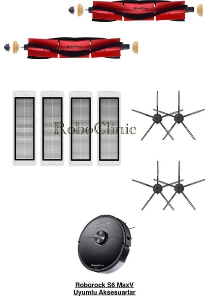 Roborock S6 Maxv Yedek Ana Fırça, Yan Fırça, Hepa Filtre - 10 Parça