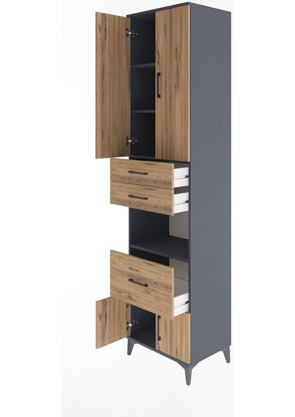 Hyperion Dolap 4 Raflı 3 Çekmeceli 4 Kapaklı 60X44X243 Antrasit-Çam fırsatları
