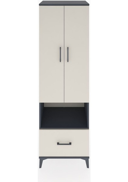 Hyperion Dolap 3 Raflı Tek Çekmeceli Tek Askılı 60X44X195 Antrasit-Aytaşı