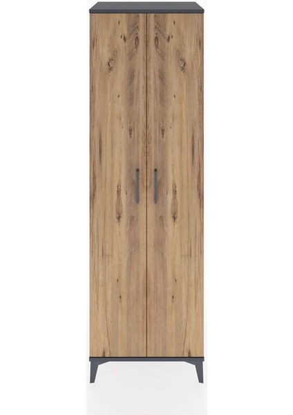 Hyperion Dolap 3 Raflı 2 Kapaklı Tek Askılı 60X44X195 Antrasit-Çam