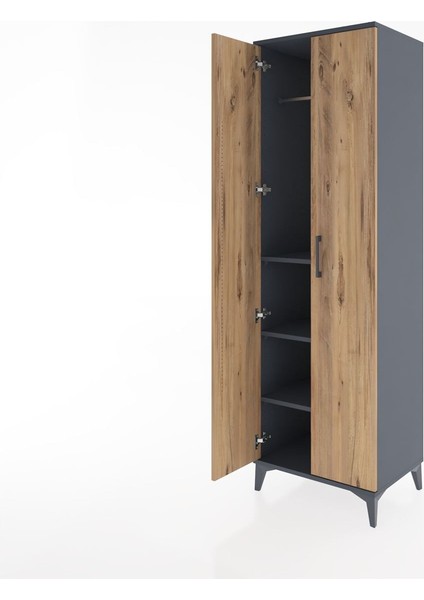 Hyperion Dolap 3 Raflı 2 Kapaklı Tek Askılı 60X44X195 Antrasit-Çam fırsatları