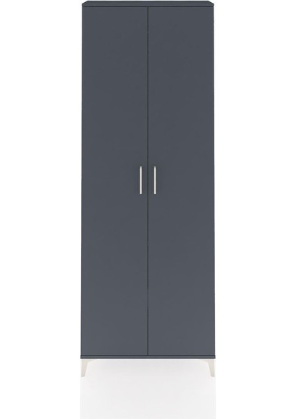 Arges Dolap 2 Raflı 2 Kapaklı Tek Askılı 88X30X243 Antrasit-Antrasit