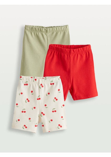 Yeni Sezon Beli Lastikli Kız Bebek Kısa Tayt 3'lü