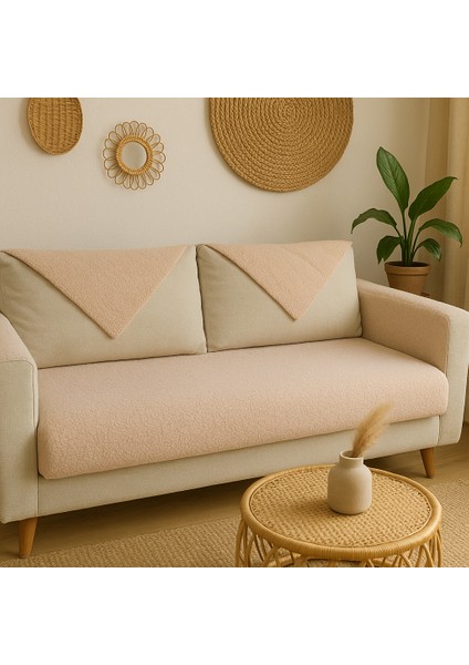 Teddy Kıvırck Peluş Üç Kişilik Koltuk Için ( 1ADET ) Sadece Oturma Alanı Örtü 80*190 cm (Bej)
