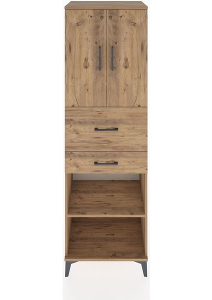 Hyperion Dolap 4 Raflı 2 Çekmeceli 2 Kapaklı 60X44X195 Çam-Çam