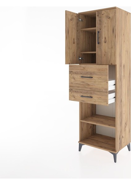 Hyperion Dolap 4 Raflı 2 Çekmeceli 2 Kapaklı 60X44X195 Çam-Çam fırsatları