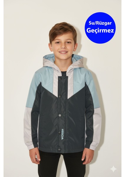 Erkek Çocuk Garnili Su/rüzgar Geçirmez Nakışlı Premium Yağmurluk - 2112