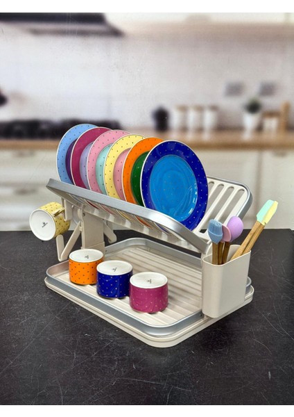 Alüminyum Paslanmaz İki Katlı Bulaşık Kurutma Sepeti 40x33 cm