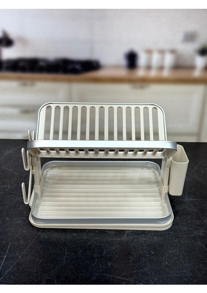 Alüminyum Paslanmaz İki Katlı Bulaşık Kurutma Sepeti 40x33 cm