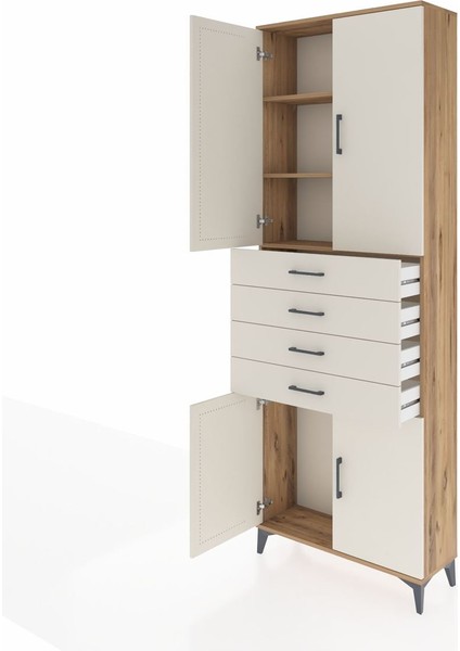 Arges Dolap 3 Raflı 4 Çekmeceli 4 Kapaklı 88X30X243 Çam-Aytaşı fırsatları