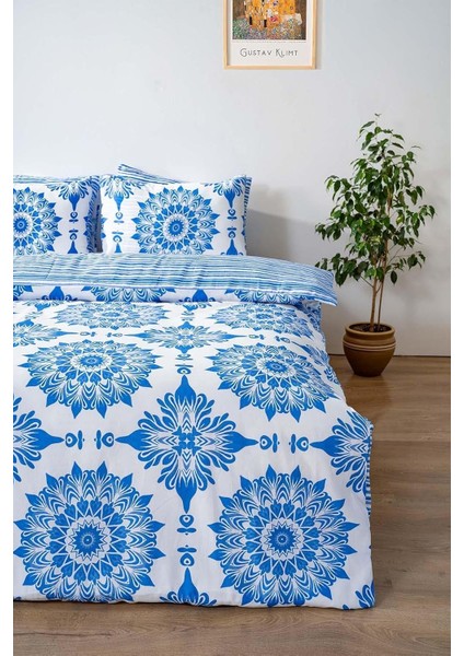 Mavi Çift Kişilik Nevresim Takımı Pamuklu Desenli Alaçatı Mavi 200X215 cm