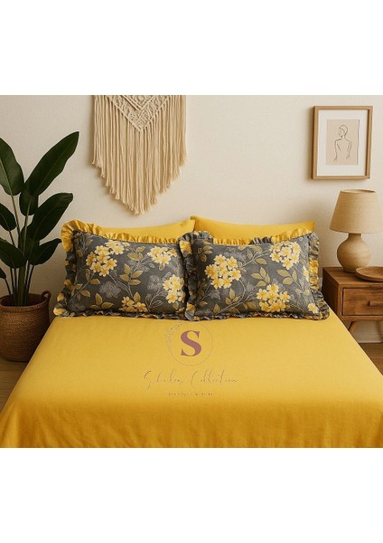 Nergis Çiçekli % 100 Pamuk Yatak Çarşafı + 2 Adet Yastık Kılıfı