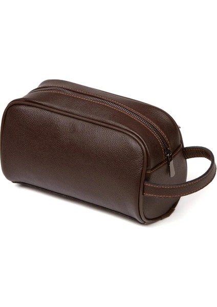Erkek Deri Portföy Clutch Traş Kozmetik Bakım ve Günlük El Çantası (14X24CM) - Kahverengi - GOLD002