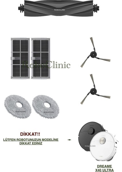 Dreame X40 Ultra / L40 Ultra Yedek Ana Fırça, Yan Fırça, Hepa Filtre, Mop - 7 Parça