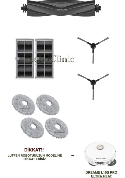 Dreame L10s Pro Ultra Heat Robot Süpürge Uyumlu Yedek Fırça, Hepa Filtre, Mop Seti-9 Parça