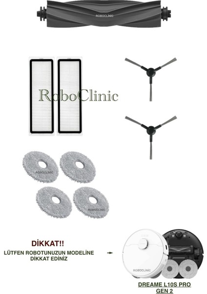 Dreame L10S Pro Gen 2 Yedek Ana Fırça, Yan Fırça, Hepa Filtre, Mop - 9 Parça