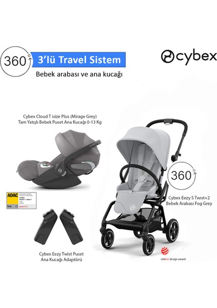 3 Lü Travel Sistem Eezy S 360 Twist+2 + Cloud T Plus Isize + Eezy Adaptör