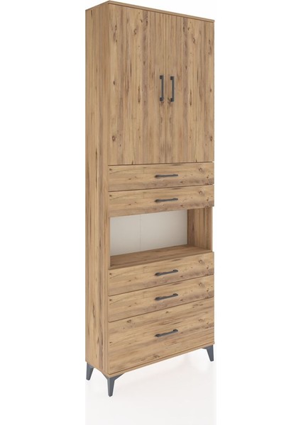 Arges Dolap 4 Raflı 5 Çekmeceli 2 Kapaklı 88X30X243 Çam-Çam fiyatları